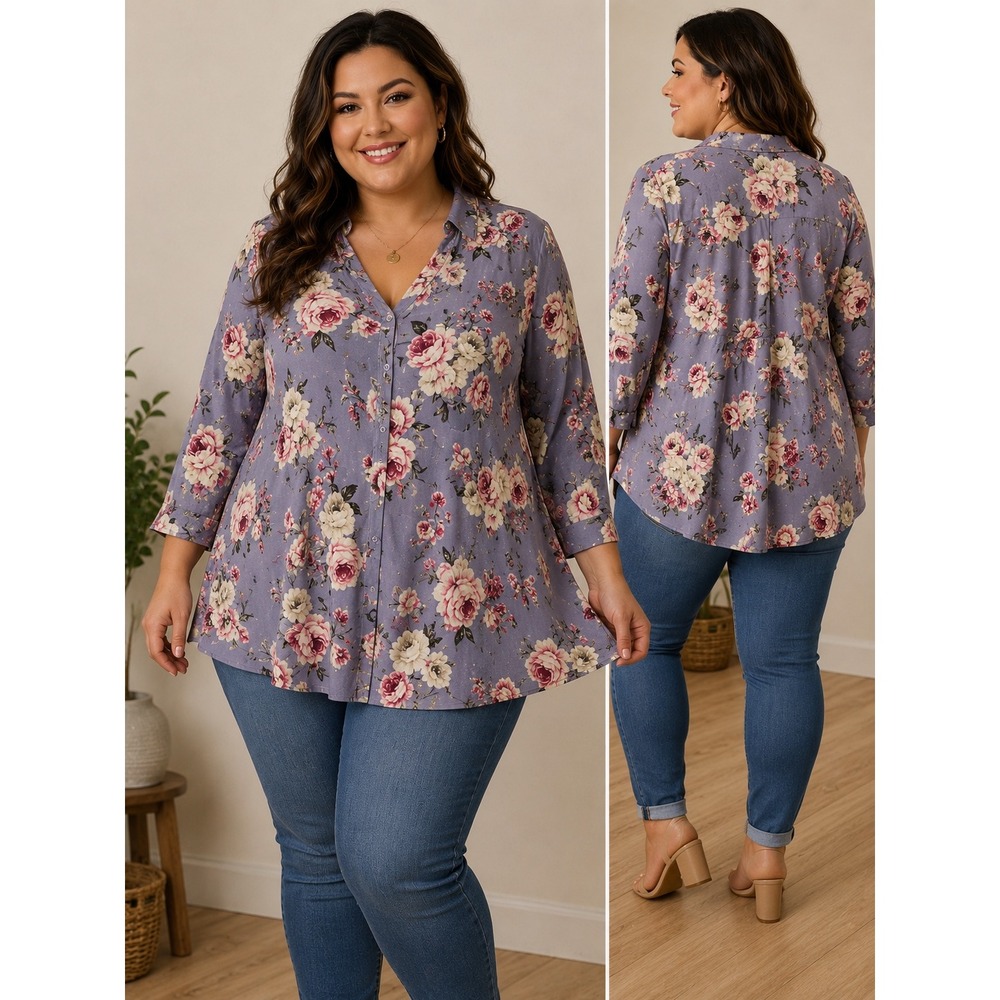 Torrid Floral Babydoll Blouse 3/4‎ Bell Sleeve Size 1